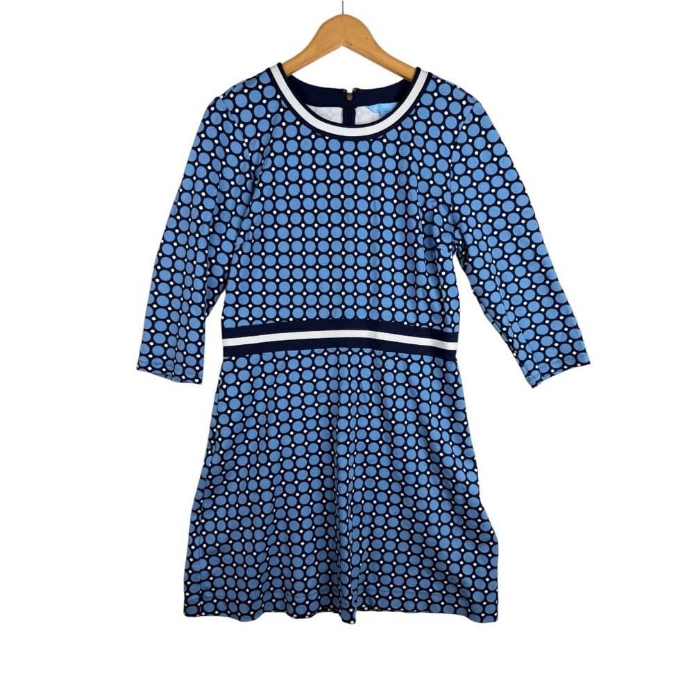 Draper James Ponte Geometric Circle Knit Midi Dress size Large Blue/White/Black